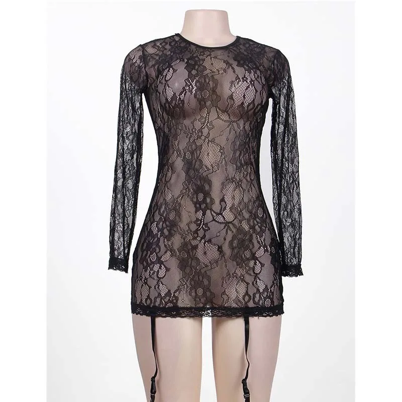 RN80359 Мода Печати Кружева Спинки Белье Babydoll Sexi Женщина Эротическое Черный С