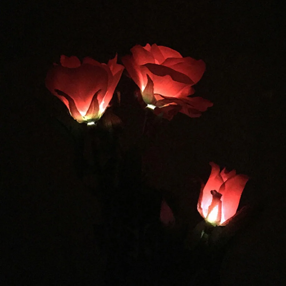 

3 LED Rose Flower Solar Powered LED Light Yard Lawn Night Light Lamp Landscape for Garden Home Decoration Waterproof Lights