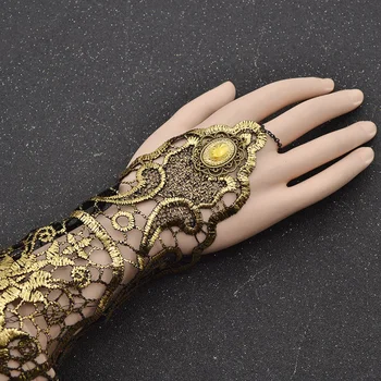 

fashion lychee Sexy Women Ladies Steampunk Goth Gold Lace Floral Finger Bracelet Wedding Party Costume Jewelry