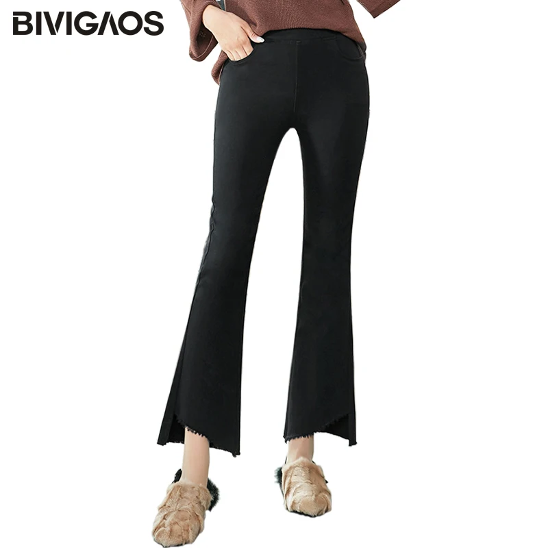 Aliexpress.com : Buy BIVIGAOS 2018 Sping New Black Irregular Ankle Flare Pants Tide Ladies 