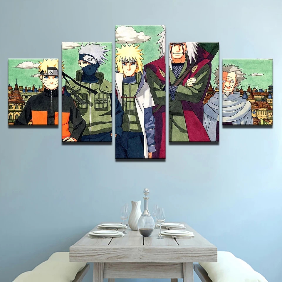 HD Printed Poster 5 Panel Animation Naruto Character Modular Pictures Home Decor Paintings On
