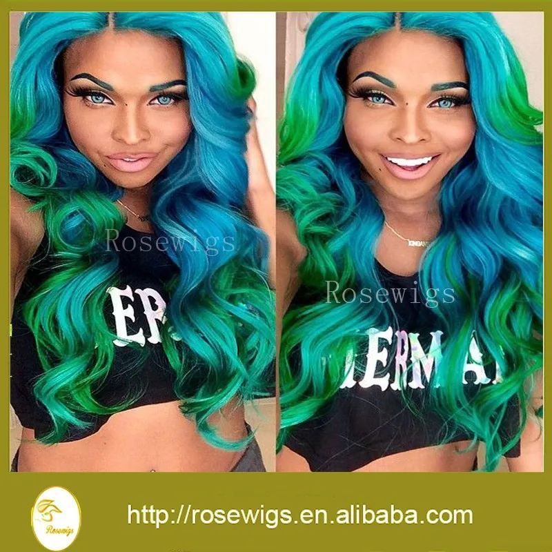 Amazing Ombre Color Blue Green 6a Wet Loose Wave Virgin Brazilian