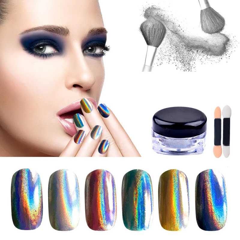 Koop Hot 1 g doos Holografische Nail Art Glitter Poeder Shiny Rainbow Pigment Eenhoorn Hologram Dust UV Gel Nagellak Manicure Accessoire