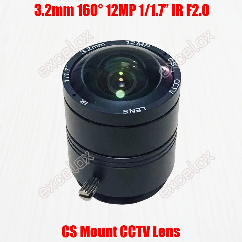 

12MP 1/1.7" 3.2mm 160 Degrees CS Mount CCTV Lens Fixed Iris IR for 5MP 8MP 4K 12 Megapixel Video Security Camera