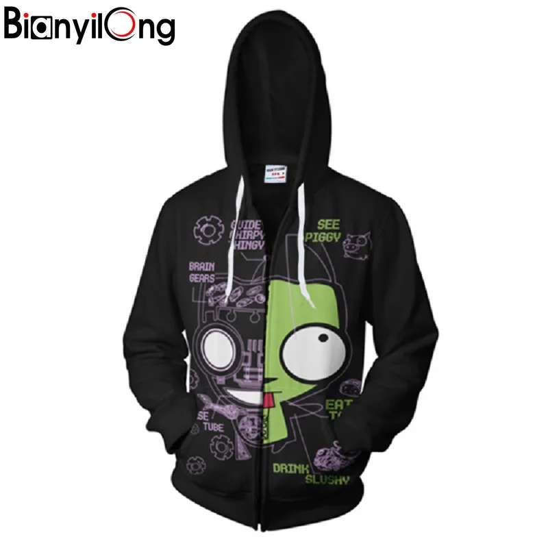 

New Fashion men women Cool sweatshirt Hoodies Men women 3D print Green Big eyes robot cool Skull Streetwear Long sleeve clothles