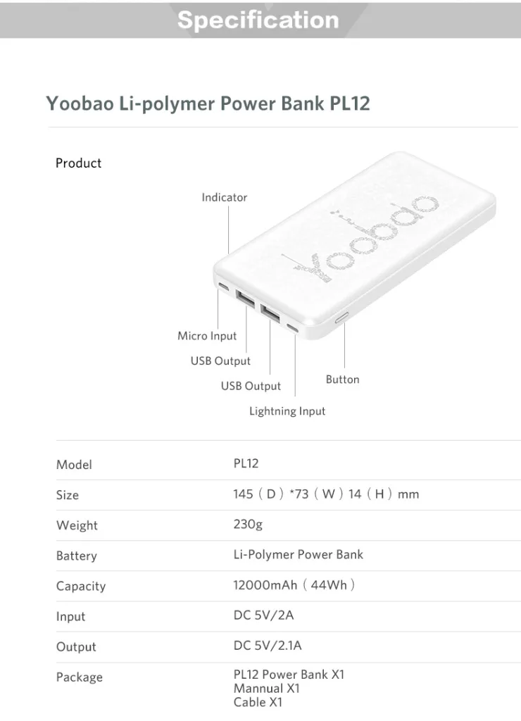 Yoobao KJ03 10000 мАч Мобильный резервный ультратонкий полимерный внешний аккумулятор Универсальное зарядное устройство с двойным USB(выход и вход