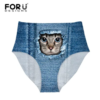 

FORUDESIGNS Women Sexy Briefs High Waist Underwear Woman Elastic Body Shaping Panties Cat Face High Rise Modal Panty For Girls