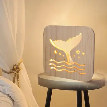 

Wooden Fish Tail Shape LED Night Light USB Powered Hollow Lamp Desk Decoration