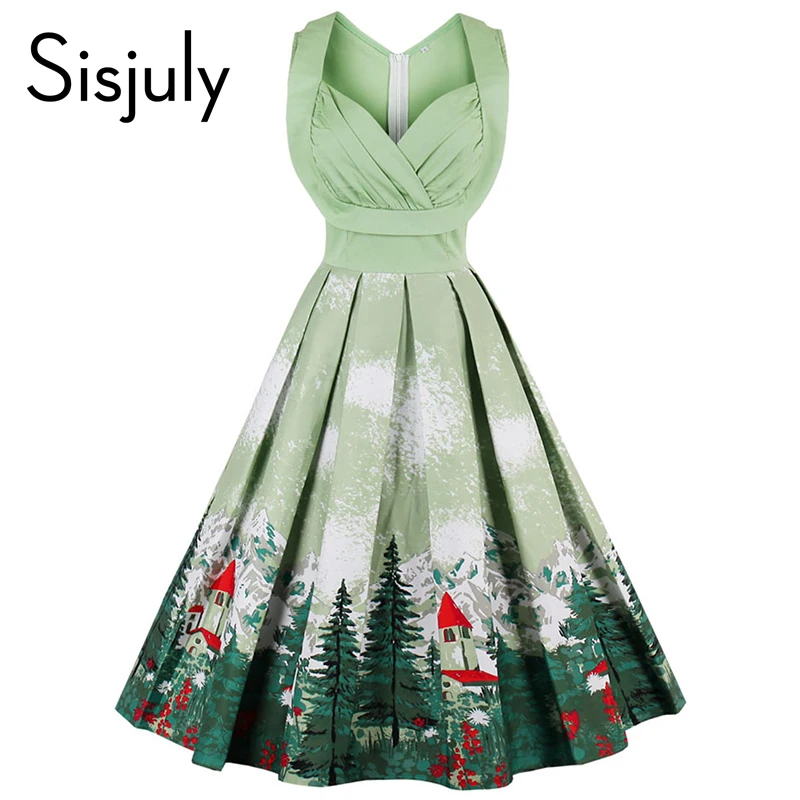 Buy Cheap Sisjuly vintage dresses 2017 floral print 1950s style cute summer party women dress spring short leeveless vintage dresses