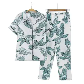 Pijamas De Hoja Fresca De Verano 100 De Gasa De Algodon