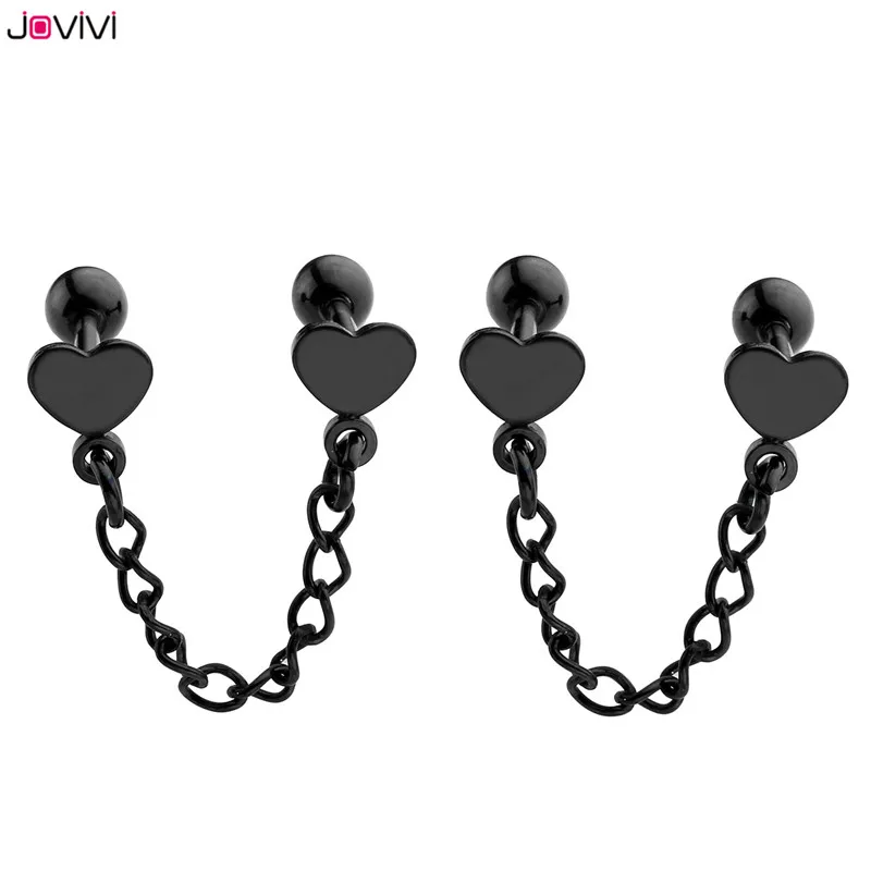 JOVIVI 2-6 шт унисекс Stainlss сталь двойной с кисточкой-сердцем цепь штанга хрящевая спираль серьги гвоздики пирсинг ювелирные изделия