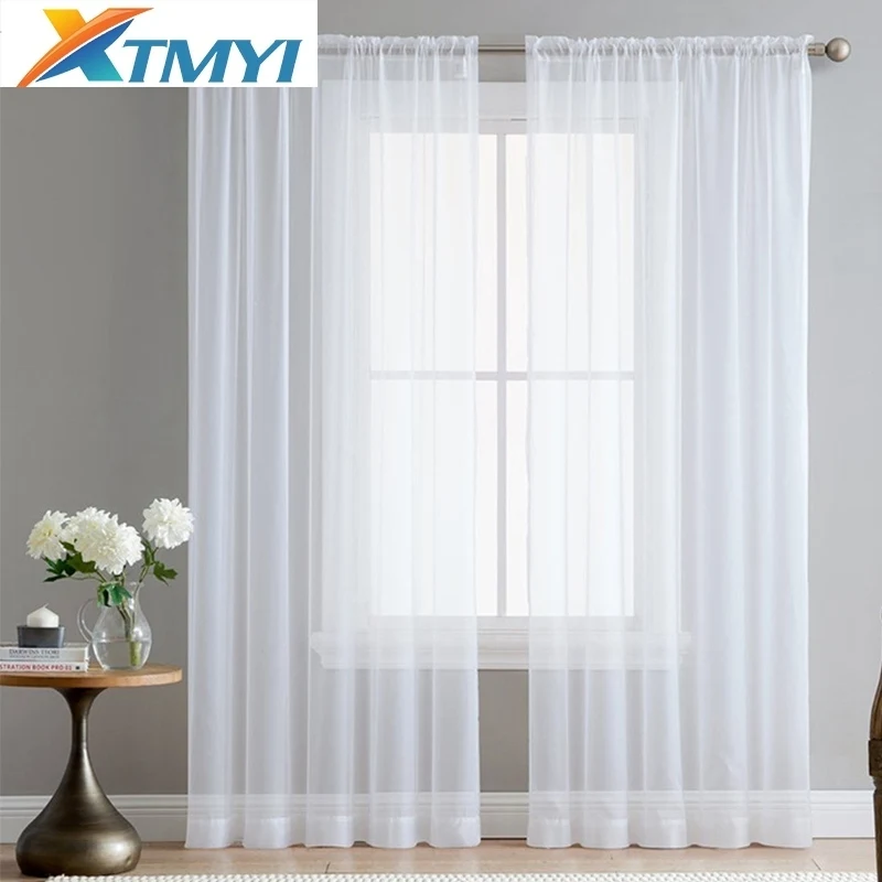 

Price by Piece Quality white all-match window screens curtain tulle sheer curtian solid voile curtain with ribbon free shipping