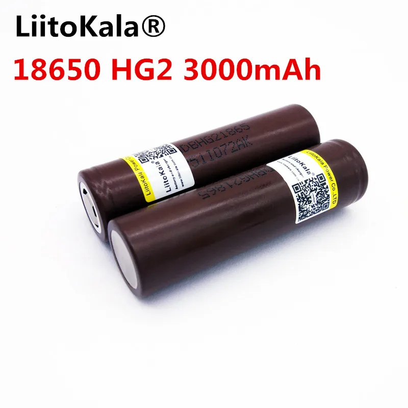 LiitoKala для электронных сигарет HG2 18650 18650 3000 mah, аккумуляторы с высокой разрядкой, 30A большой ток