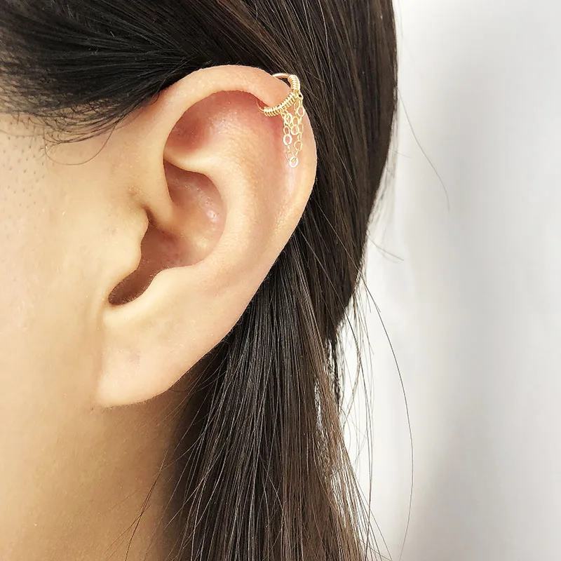 

Domino Handmade triple 3 chains wired wrap earring hoop-cartilage helix jewelry earrings