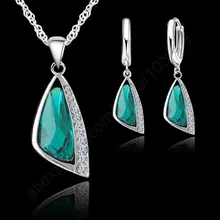 New Elegant Wedding Jewelry Sets 925 Sterling Silver Crystal Hoop Earrings Necklace Set Jewelry Sets For Women Gifts