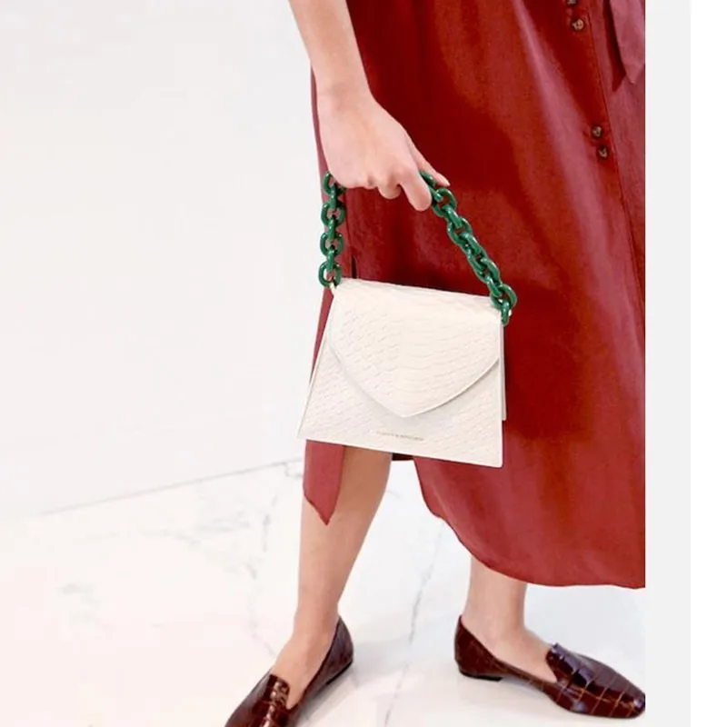 

2019 New Spring Summer Women Bags Pu Leather Serpentine Cover Shoulder Crossbody Bag Acrylic Chains Double Straps Handbags OC678