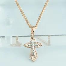 FJ 10 стильные ювелирные изделия для женщин и мужчин, 585 розовое золото, белый крест, цепочка с кулоном, волнистое ожерелье