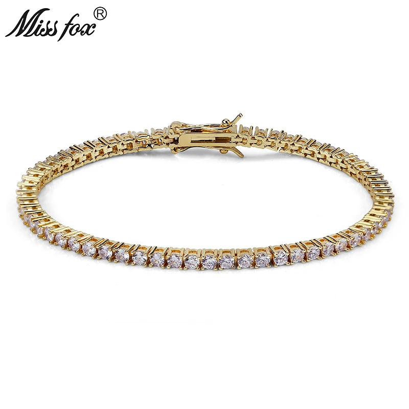 MISSFOX хип-хоп 3 мм один ряд кубического циркония тонкий Теннисный браслет золотой женский мужской маленький Regalos Amigo невидимые мужские аксессуары