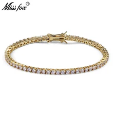MISSFOX хип-хоп 3 мм один ряд кубического циркония тонкий Теннисный браслет золотой женский мужской маленький Regalos Amigo невидимые мужские аксессуары