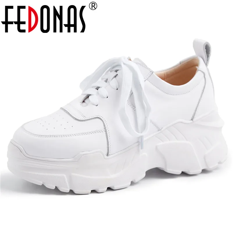 

FEDONAS Fashion Black White Women Casual Shoes Woman Genuine Leather Lace Up Leather Sneakers Round Toe Flats Dancing Shoes