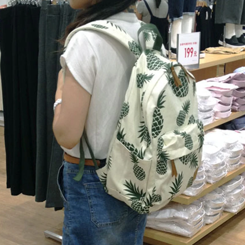 

Vintage Fashion Pineapple Backpacks for Teenage Girls High Quality Canvas Laptop Backpack Fruit Prints Women Travel Rucksack
