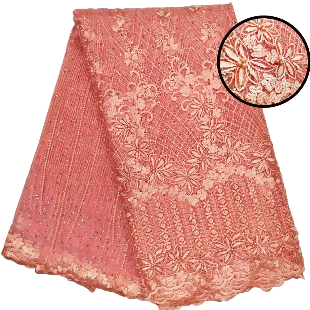 

African Laces Fabric with Beads 3d Lace Fabric 2019 new french lace