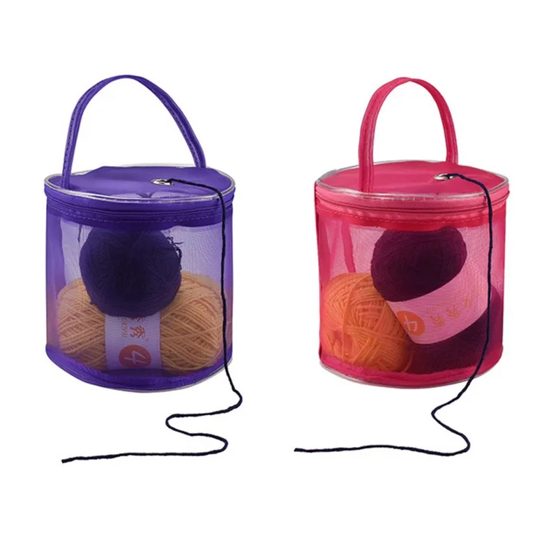 

4 Colors Portable Mesh Bag DIY Knitting Bags Organizer Cylinder Mesh Wool Yarn Crochet Thread Weaving Storage Containing Handbag