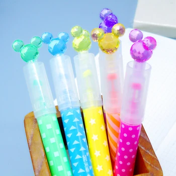 

6 pcs/lot Mickey Crystal Head Highlighter Cute Painting Drawing Marker Pen Liquid Chalk Stationery gift School Office Supplies