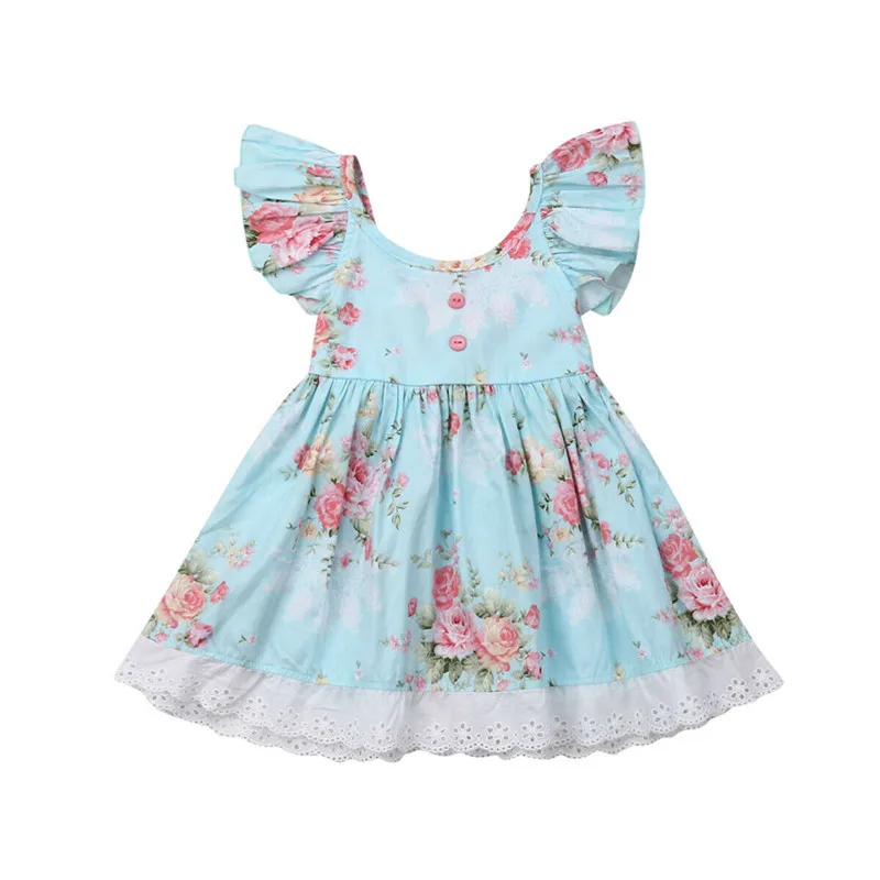 

Kid Baby Girl Flower Princess Dress Summer Flying Sleeve Flowers Lace Tutu Sundress Girls Backless Wedding Party Dress 6M-5Y