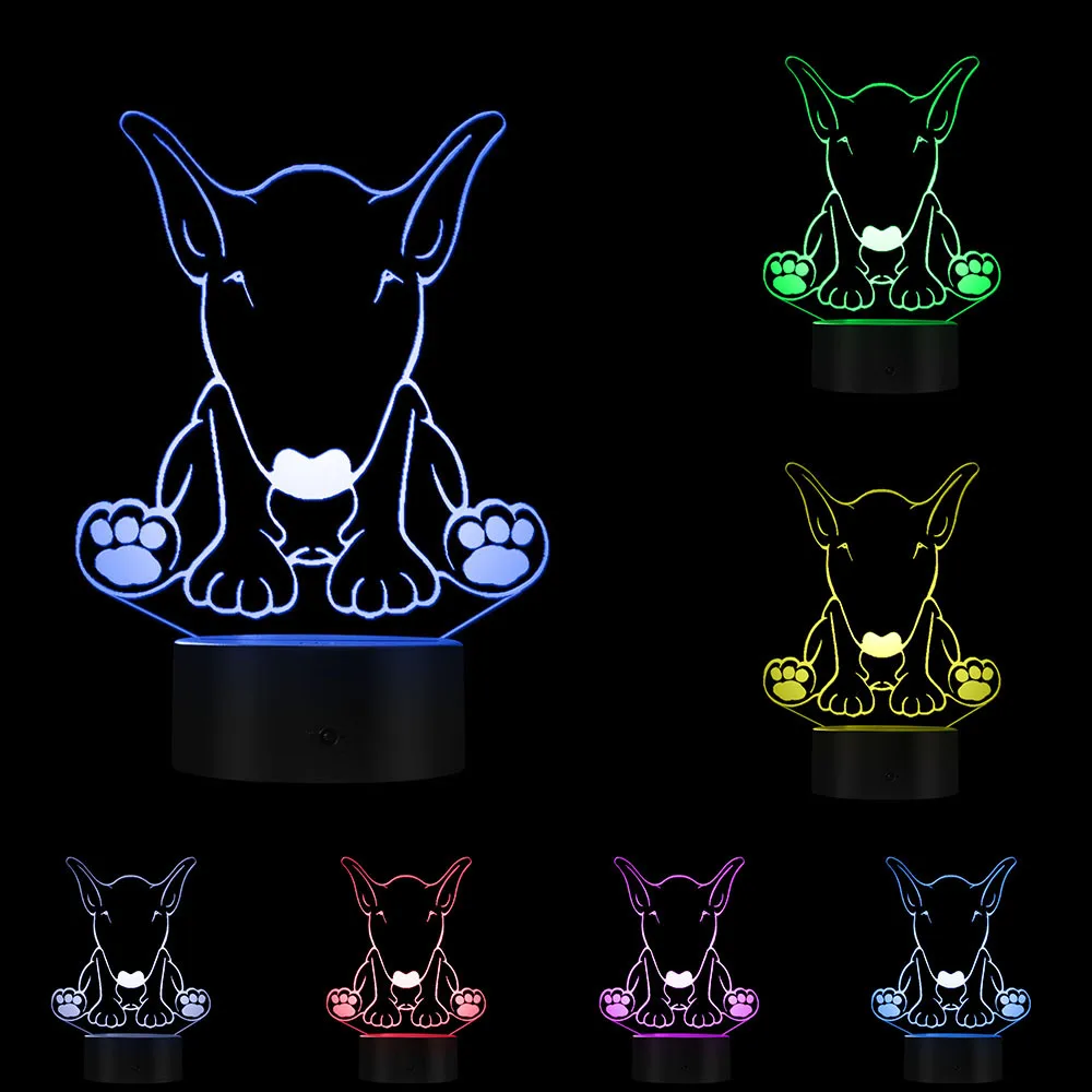 Милая собака овчарка форма дизайн настроить имя 3D Оптическая иллюзия ночник светящийся светодиодный визуальный светильник питомец щенок Любовник подарок