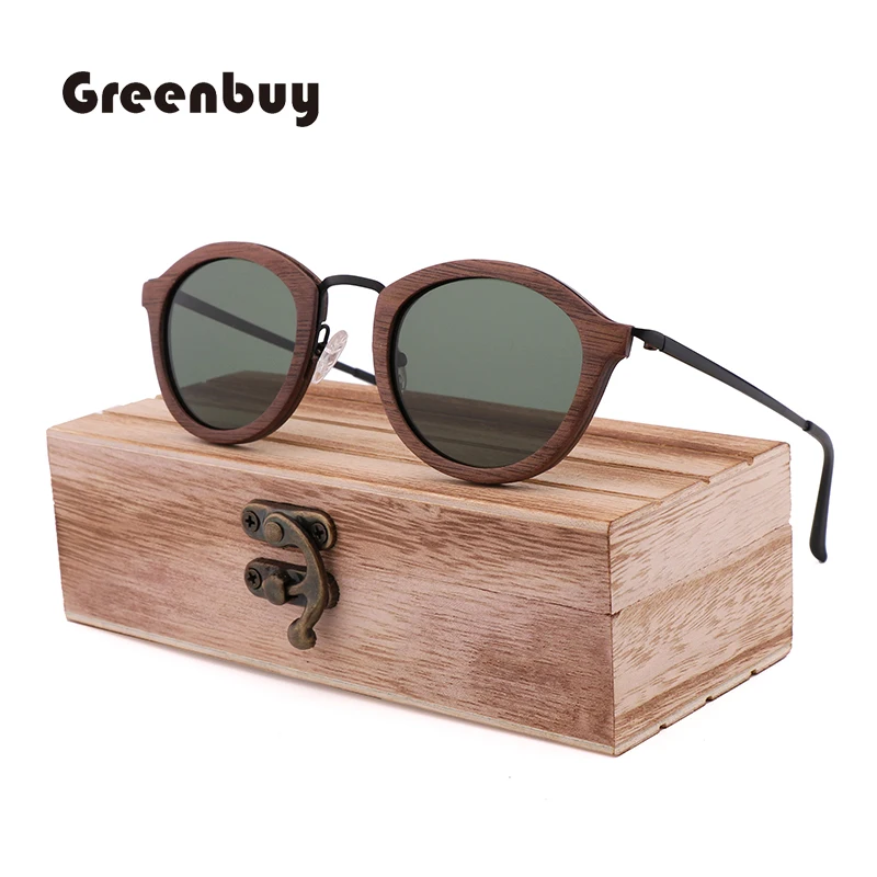 

Wood Interlayer Frame Metal Legs Sunglasses Polarized Glasses for Women and Men Design Luxury Brand Vintage Fashionable Style