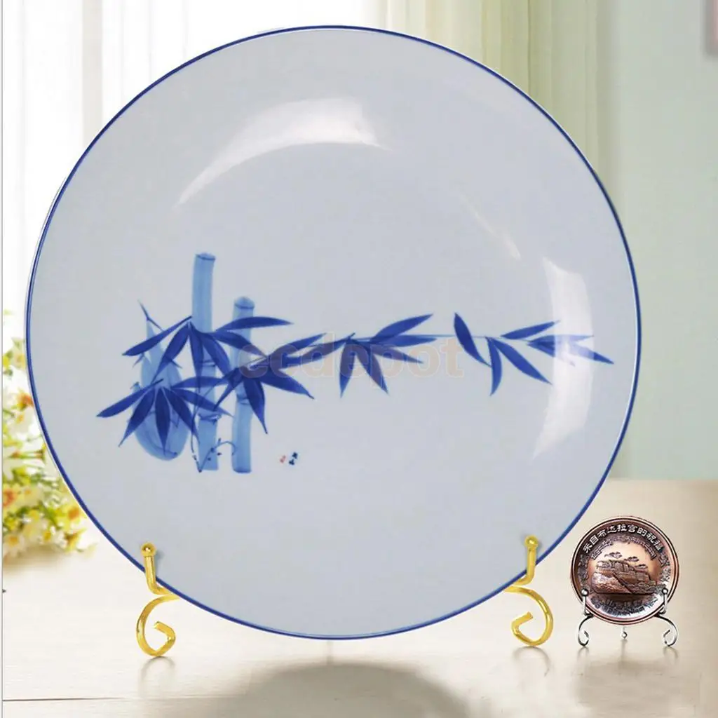 Iron Wire Display Easel China Prize Plate Holder Photo Painting Display Ledge 4-12'' Gold