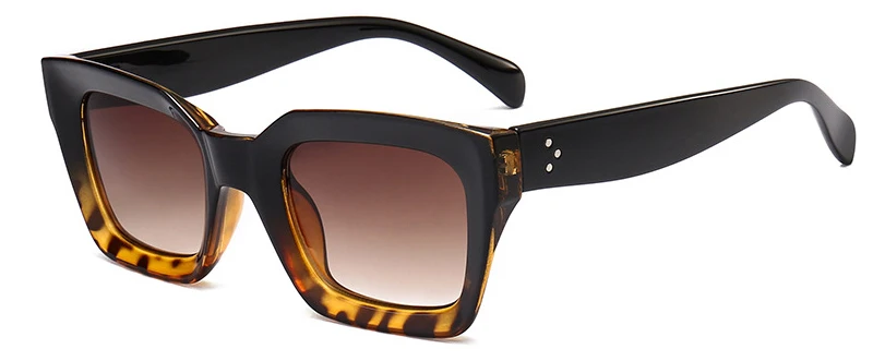 BYLEN квадратные маленькие ретро солнцезащитные очки для женщин Кошачий глаз брендовые дизайнерские солнцезащитные очки 90s дамы заклепки прозрачные оттенки очки UV400 - Цвет линз: black leopard