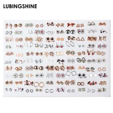 100 пар/уп. Mix стиль цвета: золотистый, серебристый цвет цветок серьги-гвоздики комплект кристалл бантом сердце серьги для женщин Девушка Модные украшения