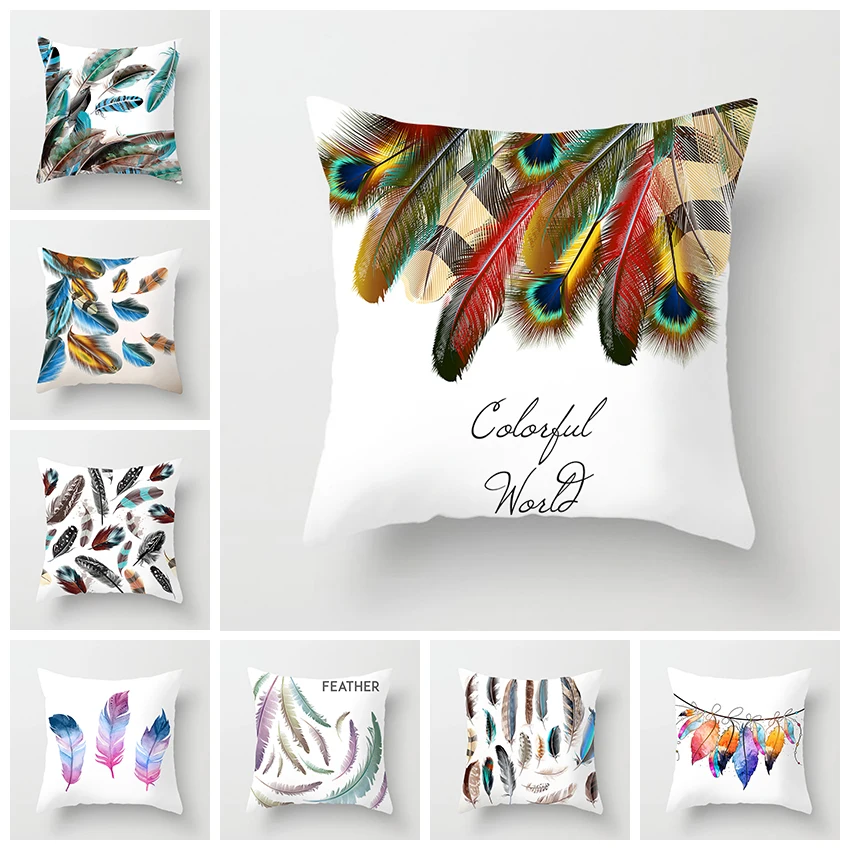 

Nordic Washable Polyester Cushion Cover Colored Feather Square Pillow cover for Home decorative Super Soft Car Seat Pillowcase