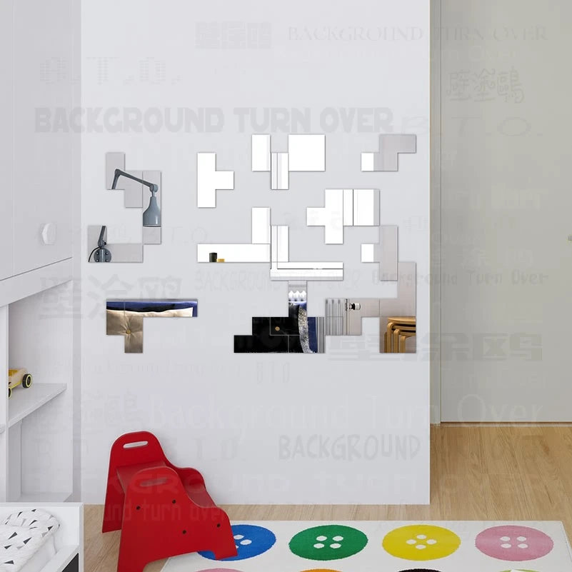 

25pcs Mirror Wall Stickers Decor Bedroom Sticker Decals Bathroom House Tetris Russian Game Geometry Simple Shape Tiles R206