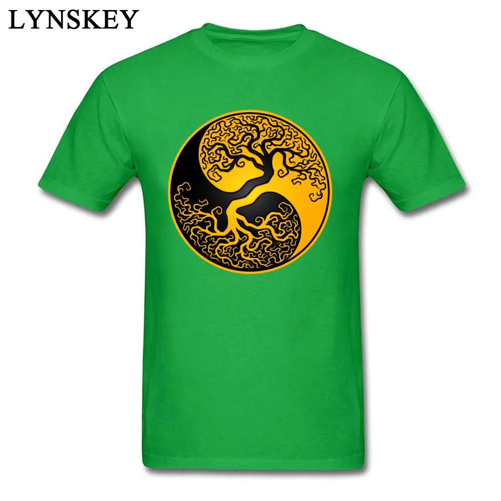 Cool T-shirts Brand Crewneck Simple Style Pure Cotton Men's Tops Shirts Custom Short Sleeve Tee Shirt Top Quality Wholesale Yellow and Black Tree of Life Yin Yang green