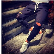 Chulianyouhuo мужские хип-хоп брюки модные хлопковые брюки повседневные штаны-карандаш с отверстиями