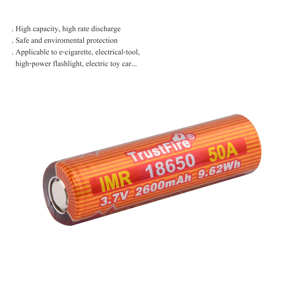 TrustFire IMR 18650 2600mAh 3.7V 50A 9.62Wh High-Rate Lithium Rechargeable Battery For E-cigarette LED Flashlight TrustFire IMR 18650 2600mAh 3.7V 50A 9.62Wh High-Rate Lithium Rechargeable Battery For E-cigarette LED Flashlight