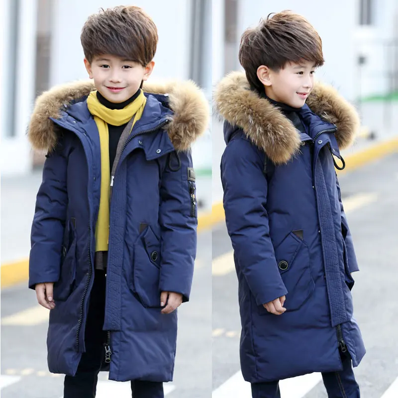 

Teenage Boy Parkas Children Winter Warm Coat Boy's Down Jacket Long Thick Winter Jacket Children's Warm Coat Raccoon Fur 120-170