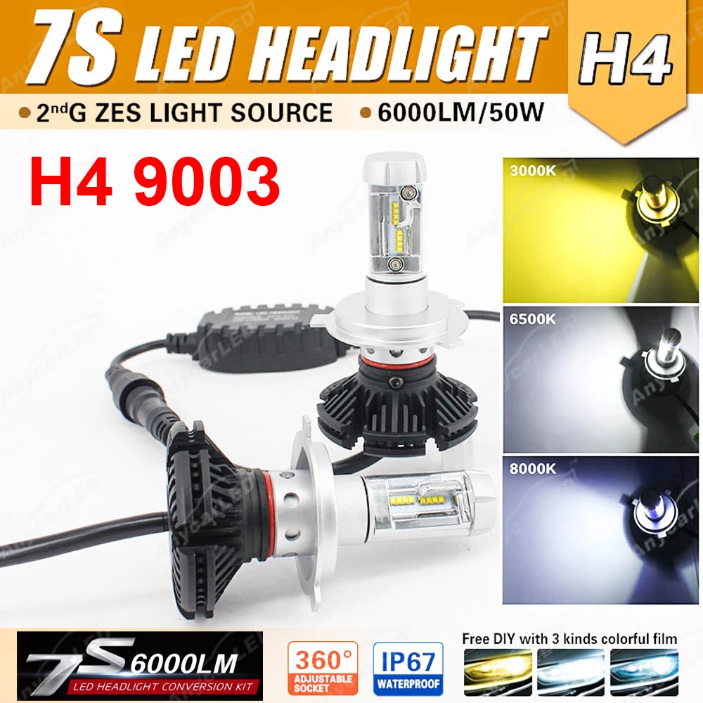 1 Set H4 7S LED Headlight H7 H8 H9 H11 9005 9006 50W 6000LM LUMILED LUXEON