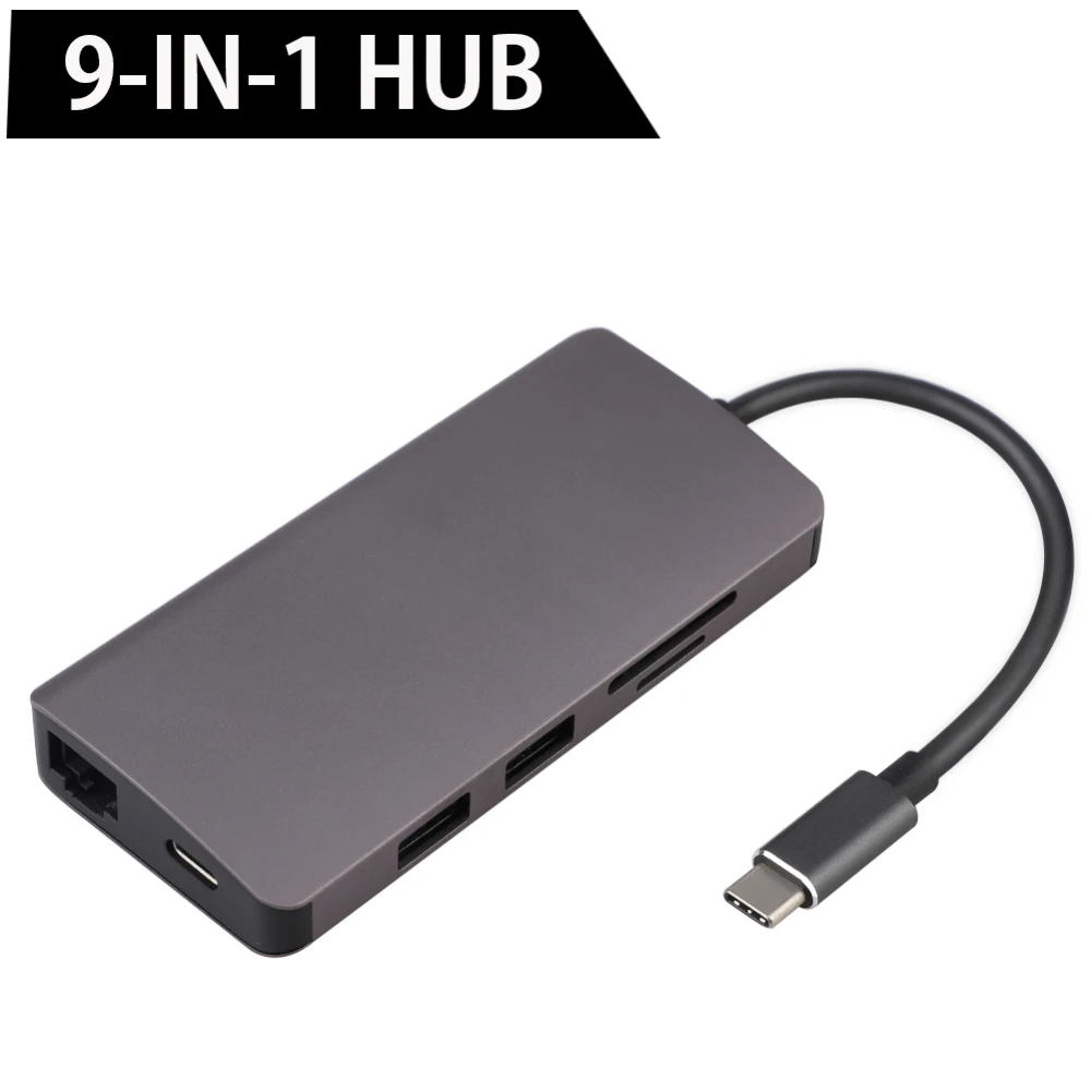 Usb-концентратор 9 в 1 Thunderbolt 3 type C адаптер док-станция 2 USB 3,0 порт 4K HDMI 1080P VGA RJ45 Gigabit Ethernet для Macbook Pro PC - Цвет: 9 in 1