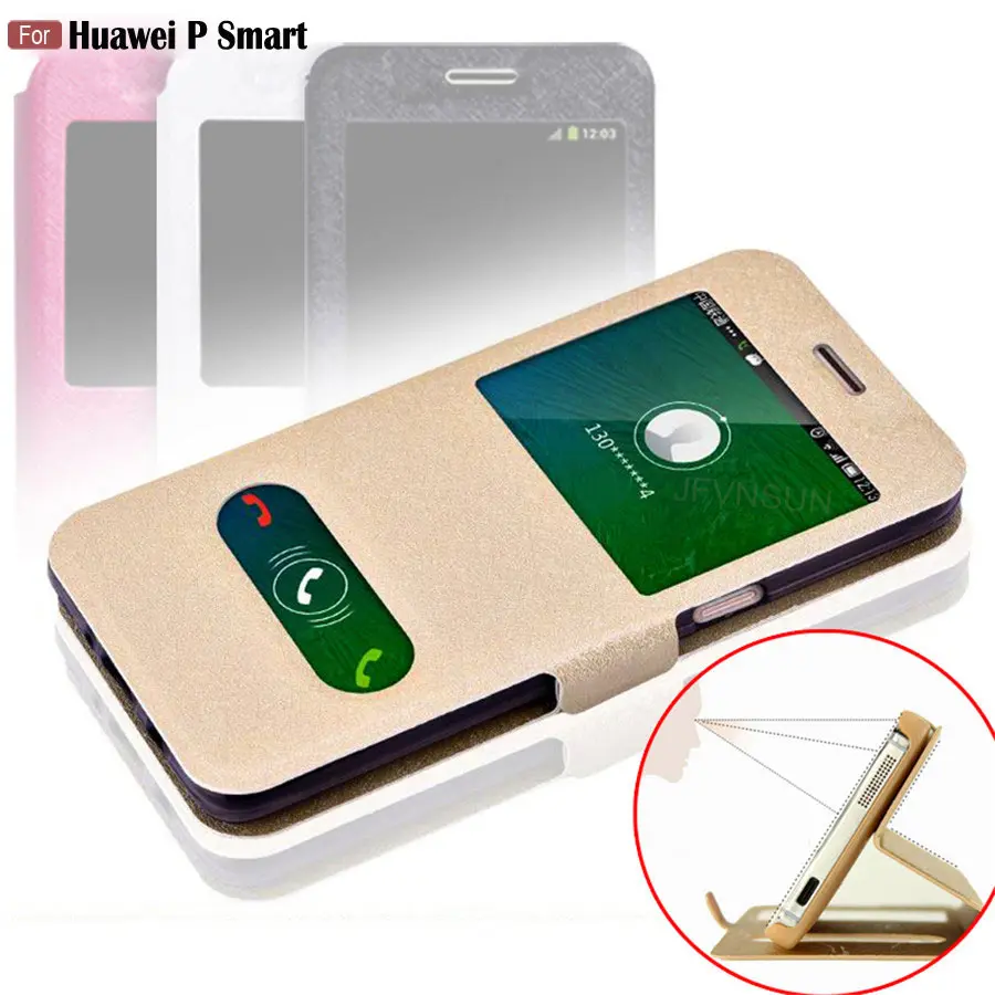 

HOTSWEI Case For Huawei P Smart FIG-LX1 NEW Fashion Window View PU Leather Flip Cover For Huawei P Smart Case Coque Capa 5.65"