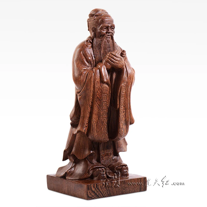 China Hand Carved Wood Statue of Confucius