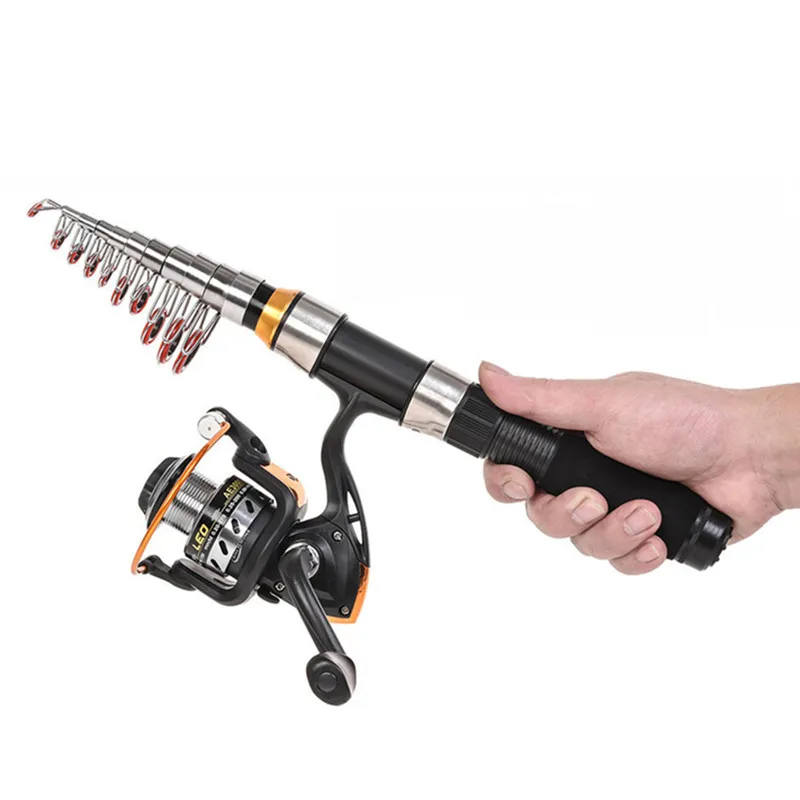 

High quality Carbon Fiber Black ultra short Telescopic Fishing Rod Combo Spinning Fishing Gear Tackel Tool Accessories