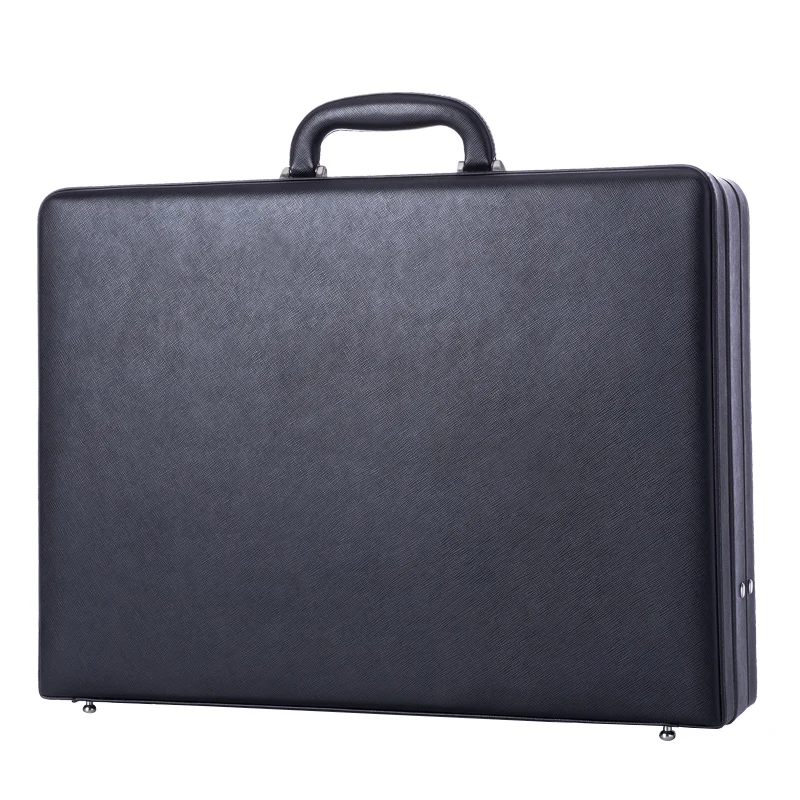 

feixueer Business Cow Leather Briefcase Extensible Laptop Case Men's Suitcase Brand Designer Cash Case Office Portfolio Black