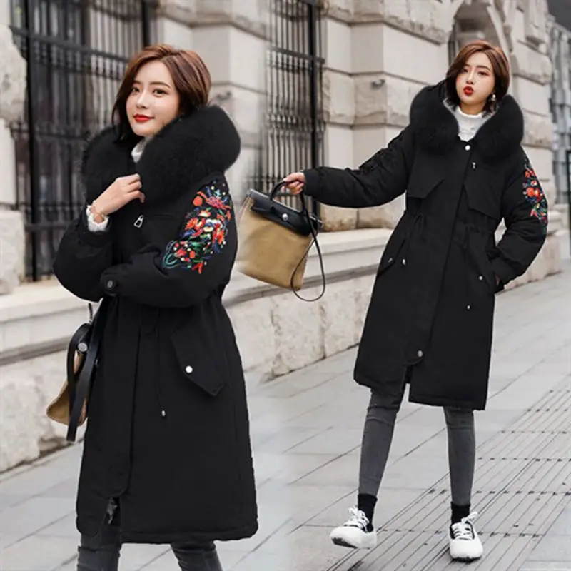Col Impression Manteau Coton Blue Mode Parkas Nouvelles Rt04 black Capuchon Veste Survêtement Femelles 2019 Long creamy À Moyen Femmes De White Hiver Chaud Fourrure Épais UCqx7C5