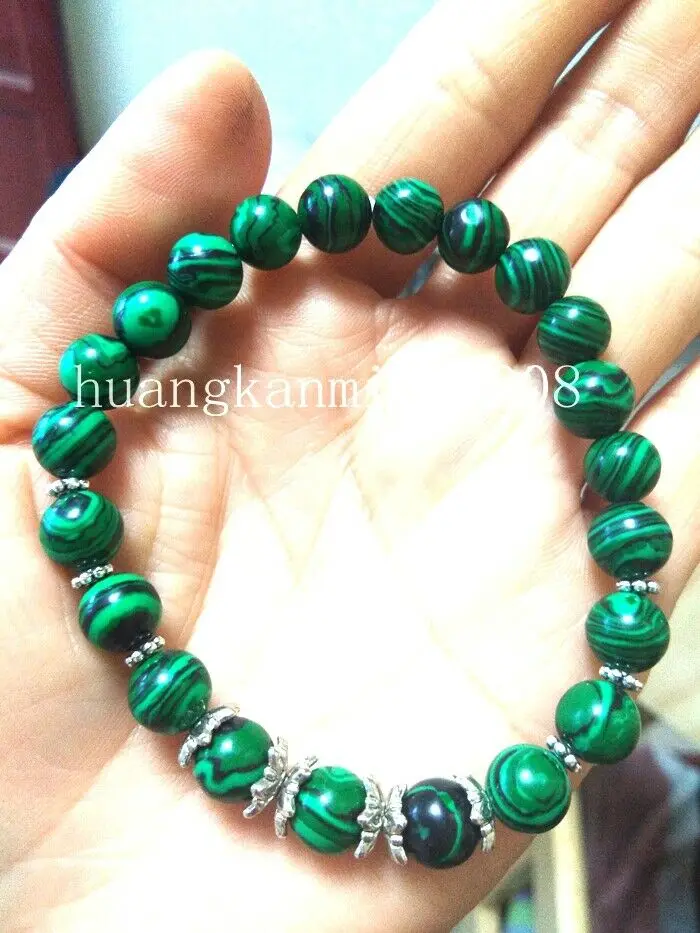 

Charming Natural 8mm Malachite Round Gemstone Beads Bracelet 6"-8.5"