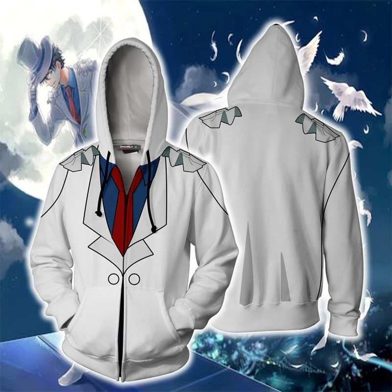 

Anime Detective Conan Hoodie Kaitou Kiddo Cosplay Costume 3D Printing Casual Zipper Men Women Jackets Sweatshirts