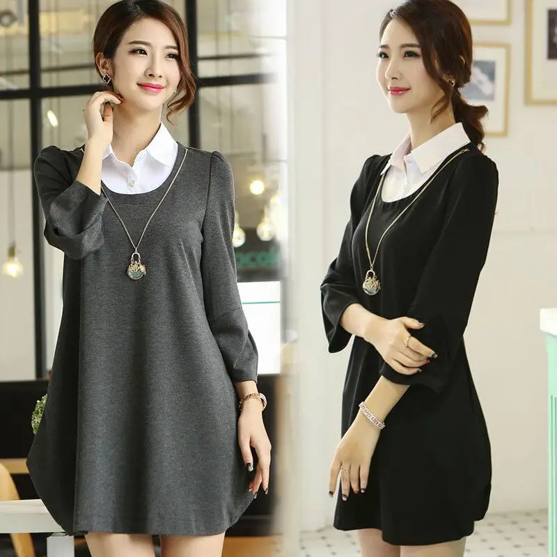 spring/autumn women's clothing knitted shirts women's t shirts fake two pieces shirt collar knitted t shirts m-5xl size 5124